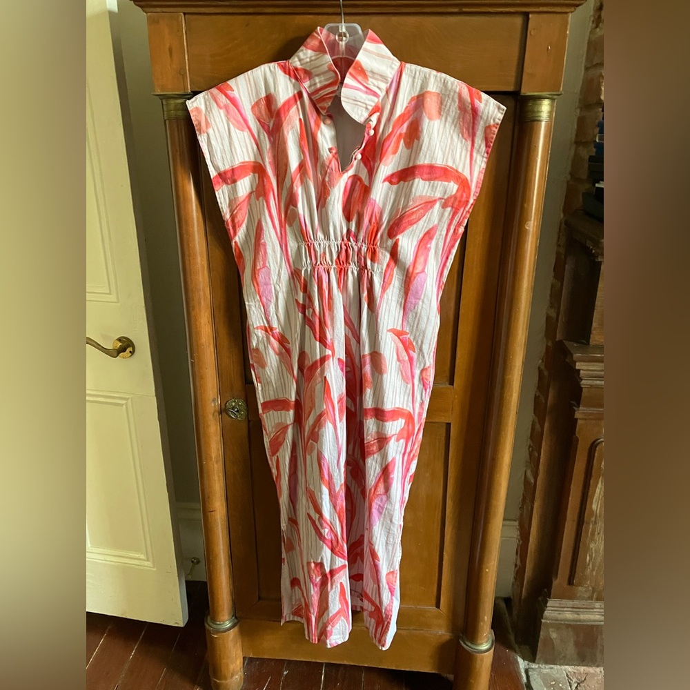 Holly Shae June caftan dress in pink/ivory Briland Banana Leaf print Sz XS/M